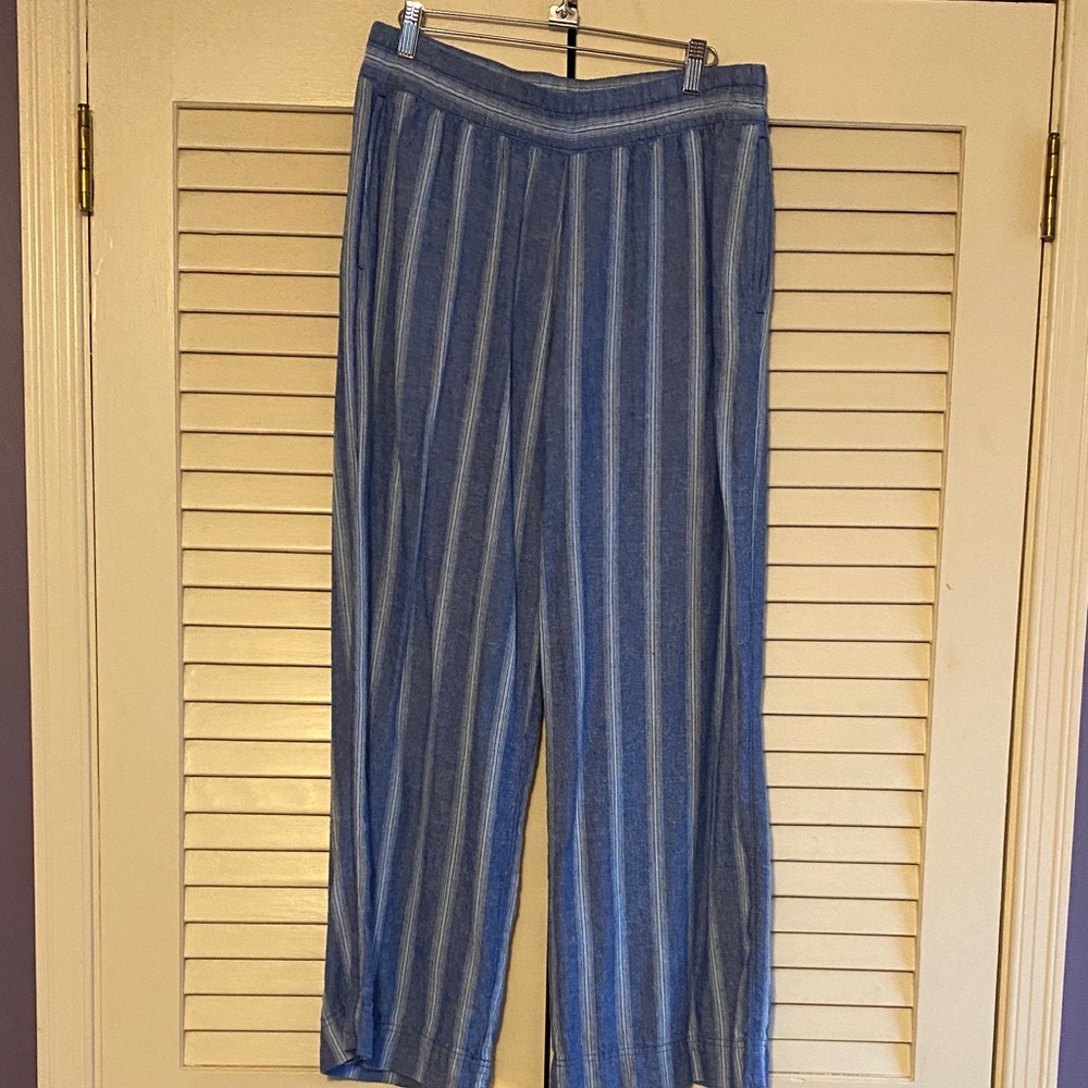 Old Navy Linen Indigo and White Striped Wide Leg Pants
